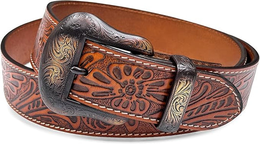 Genuine Full Grain Western Engraved Tooled Leather Strap or Belt 1-1/2" Wide