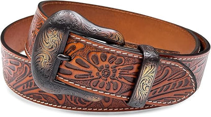 Genuine Full Grain Western Engraved Tooled Leather Strap or Belt 1-1/2" Wide