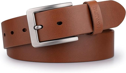 Buffway Men’s Full Grain Leather Belt – Solid One-Piece Leather, 1.5” Wide for Jeans & Business Casual, Gift Box Included
