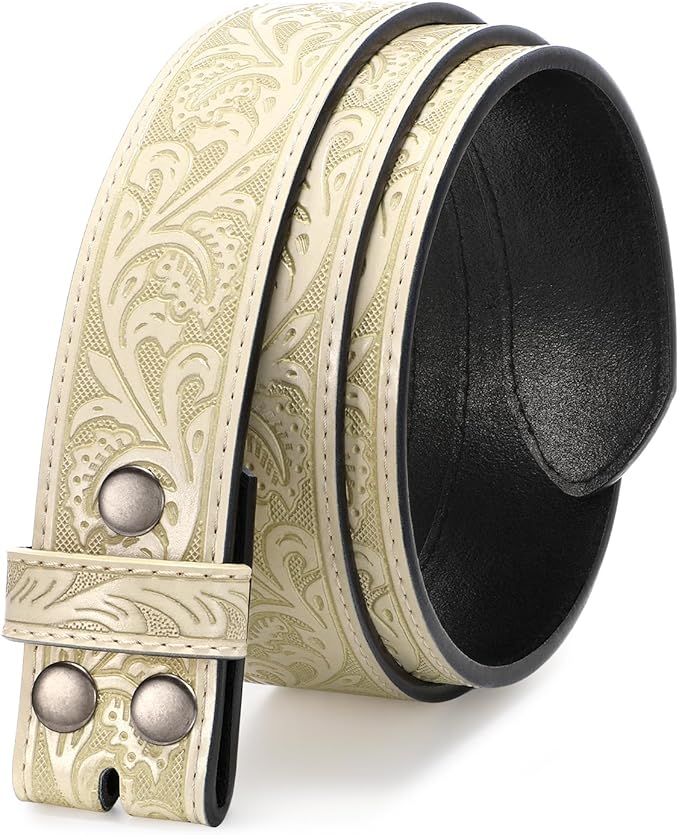 TRIWORKS Western Belt Strap for Men without Buckle 1.5" Wide Floral Engraved Embossed Leather Belt Strap