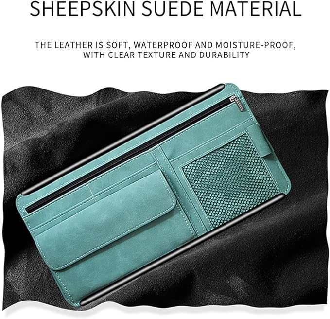 JEYODA Car Sun Visor Organizer Glasses Case Storage Bag note Holder Car suede Zipper Card Hold Car Organizers and Storage (blue)