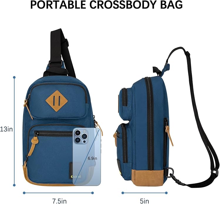 Goloni Sling Bag for Men Women, Crossbody Shoulder Bag with Multiple Pockets, Lightweight Casual Daypack for Travel