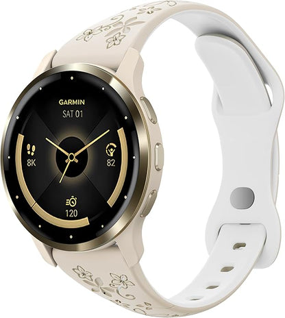 Laband 18mm Floral Engraved Band Compatible With Garmin Venu 3S 41mm/Venu 2S/Vivoactive 4S/Vivomove 3S/Venu 4 41mm/Forerunner 255S/Forerunner 265S,Soft Slim Silicone Cute Embossed Flower Strap for Men