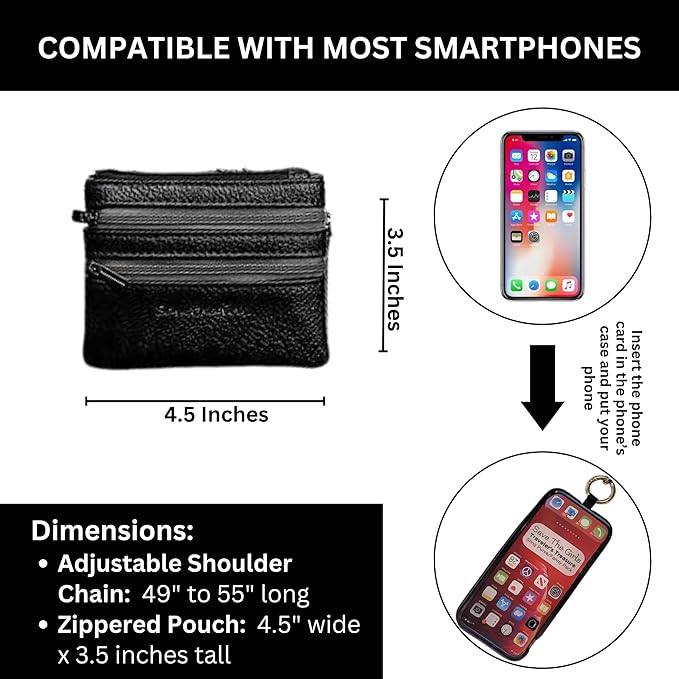 Save the Girls Clip and Go Phone Metal Chain with Pouch (Gold - Gold Pouch) – Stylish Phone Lanyard Crossbody with Wallet for Women, Hands-Free Carrying and Adjustable Crossbody Chain Strap