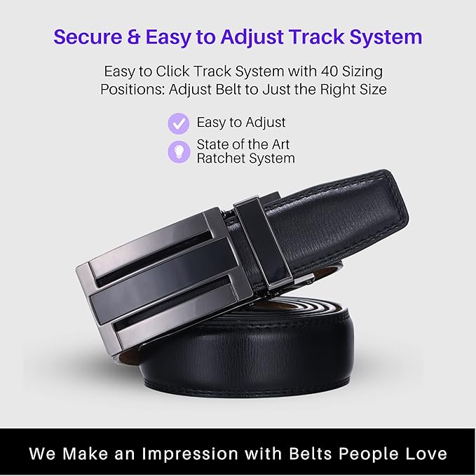Marino Avenue Ratchet Belt for Men. Adjustable Leather Dress Belt with 38 Easy to Click Into Place Ratchet Closures.
