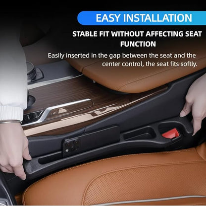 2 Pack Car Seat Gap Organizer, Seat Gap Filler Plug for Cars, SUVs & Trucks – Prevents Lost Items, Great for Rideshare, Daily Commute & Long Trips, Universal Fit PU Leather, Black
