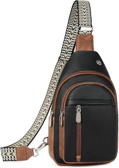 BOSTANTEN Sling Bag for Women Leather Crossbody Bag Vintage Cross Body Purse for Travel with Guitar Strap, Bohemian Style