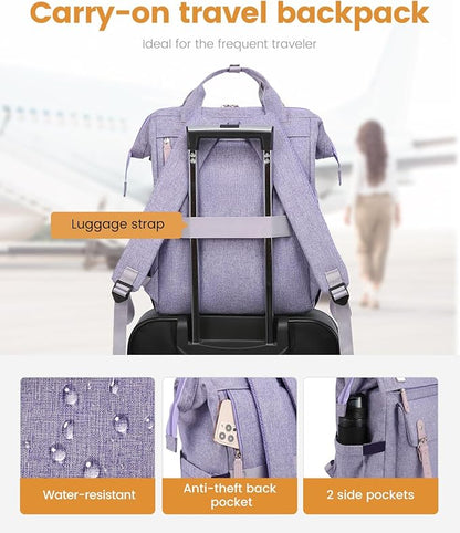 LOVEVOOK Extra Large Backpack for Women, 18 Inch Travel Laptop Backpack with USB Charging Port, Teacher Doctor Nurse Work Bags, College Computer Backpack Purse, Wide Open Carry On Travel Bag, Purple