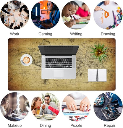 QiyI Large Desk Pad, Vintage Mouse Pad Desktop Decor, Waterproof PU Leather Desk Cover Protector, Desk Accessories for Office Home Work Writing Gaming 31.5" x 15.7" - World Map 1814