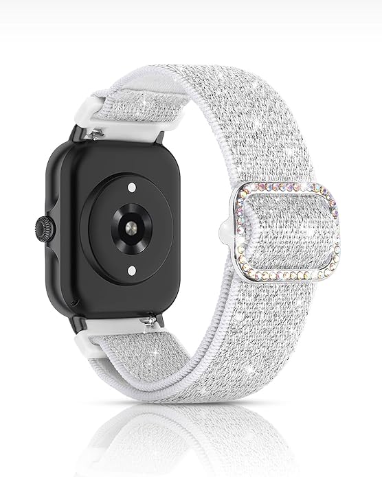 Sparkly Elastic Nylon Bands Compatible with Woneligo/Fitpolo Smart Watch IDW13, 22mm Stretchy Straps for TOOBUR IDW19/ENOMIR IDW19/MILOUZ IDW19/Gydom IDW19/Faweio IDW19/Hoowel IDW19/Amzhero IDW19/Tensky IDW19/WNH IDW19 Smart Watch Glitter Bands for Women