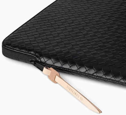 Comfyable Woven Laptop Sleeve 13 Inch 14 Inch Compatible with MacBook Air M5 & MacBook Pro M5 Pro/Max 2026, Faux Leather Mac Travel Case for Men Women, Black