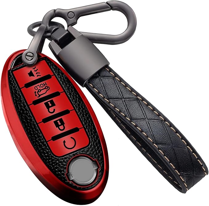 Montague Key Fob Cover for Nissan with Keychain Accessories, Premium TPU Full Protection Key Case for Altima Rogue Sentra Maxima Armada Pathfinder Murano, for Infiniti Key Shells (5-Buttons, Red)