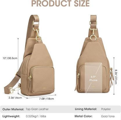 Kattee Small Sling Bag for Women, Leather Fanny Packs Crossbody Purse, Chest Bag for Travel with RFID Blocking, Tan