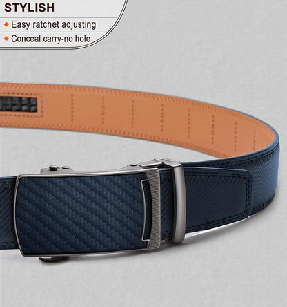 KEMISANT Belt Men, Sliding Ratchet Belt Genuine Leather For Gift Mens Dress Pants Oxfords,Size Adjustable