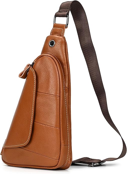 LUUFAN Men's Genuine Leather Sling Bag Chest Shoulder Backpack Crossbody Bag for Casual Sports Hiking Running Travel