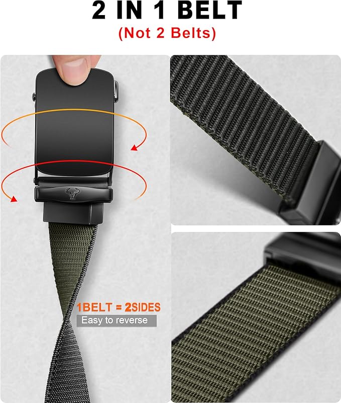 BULLIANT Men Belt-Reversible Ratchet Belt Stretchable for Gift Men Work Casual Golf 1 3/8"-Cut For Fit -2 In 1Belt