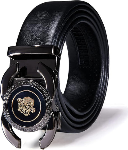 Dubulle Designer Ratchet Belt for Men Leather Fashion Adjustable Automatic Buckle Sliding Removable Dress Casual