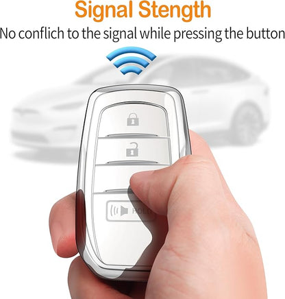 Sindeda for Toyota Key Fob Cover with Metal Keychain & Leather Strap for 2025-2026 Camry 4 Runner 2019-2026 Venza, Land Cruiser,2023-2026 Tacoma Grand Highlander,Corolla,bZ4X,3-Buttons(White)