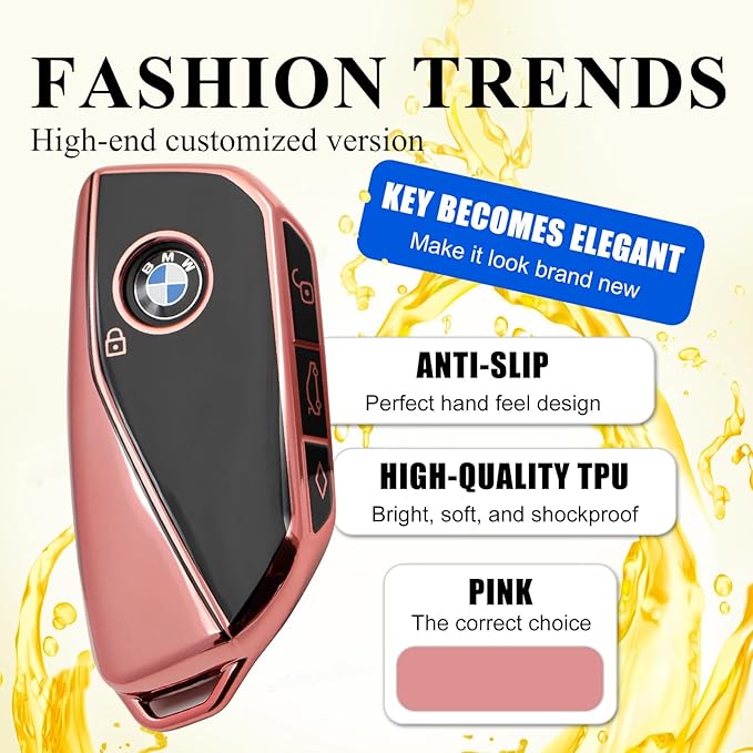 Creativity Advanced soft TPU key Cover Suitable for BMW 2023-2026 New 5 7 Series iX XM IX3 i7 X1 X5 X6 X7 key (Pink Combination)