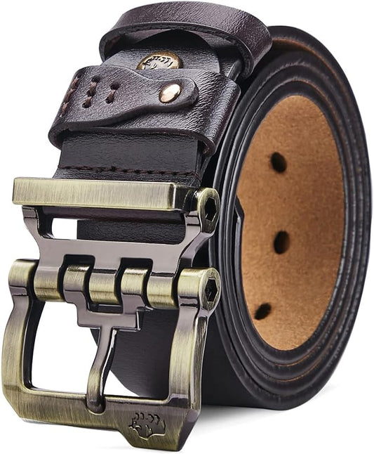 BISON DENIM Men's Belts Leather Dress Genuine Leather Classic Heavy Duty Buckle Belt Casual for Jeans
