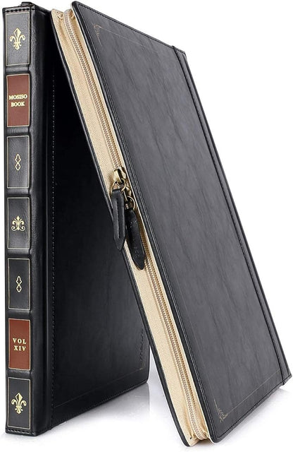 MOSISO Compatible with MacBook Pro 16 inch Case 2025-2021 M4 A3403 A3186 M3 A2991 M2 A2780 M1 A2485/2019 2020 A2141,PU Leather Laptop Sleeve Vintage Retro Zippered Portfolio Protective Cover,Black