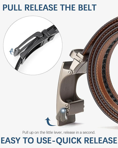 BOSTANTEN Ratchet Leather Belt For Men 2 Pack Dress and Casual with Adjustable Buckle, Trim to Fit