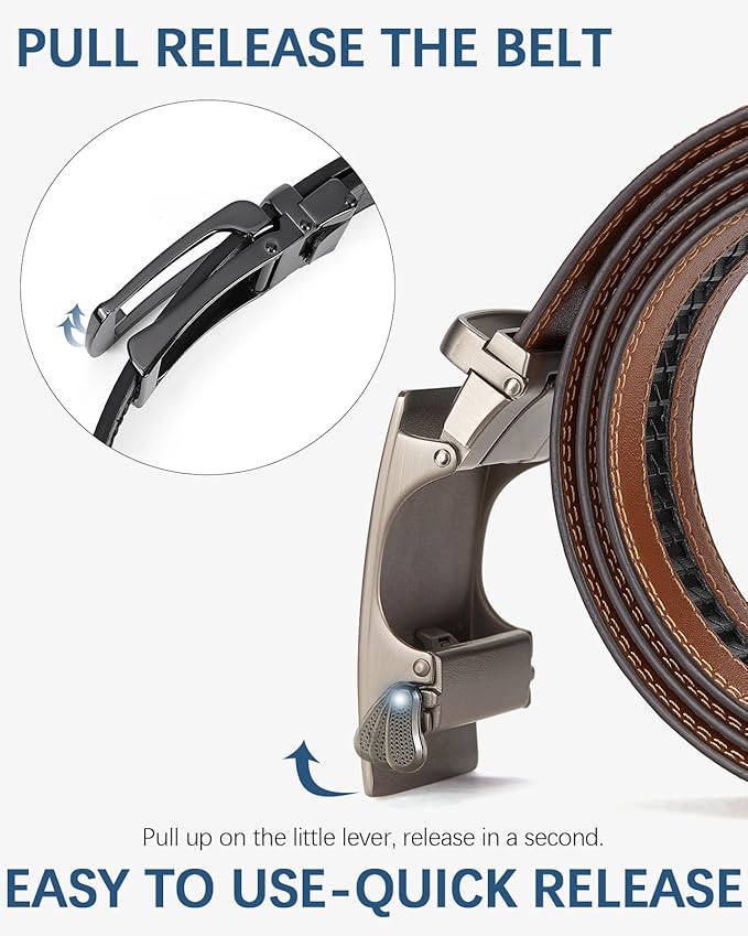 BOSTANTEN Ratchet Leather Belt For Men 2 Pack Dress and Casual with Adjustable Buckle, Trim to Fit