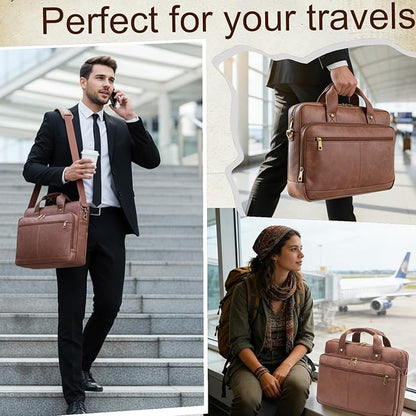 Briefcase for Men Leather Laptop Bag 16 Inch Messenger Bag Vintage Crossbody Laptop Computer Bag for Business,Work,Travel