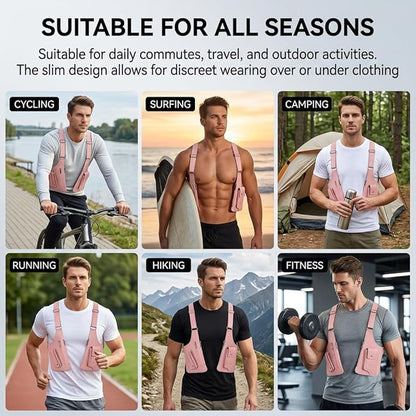 Leather Double Shoulder Armpit Bag for Men Underarm Concealed Rover The Holste Vest for Mens Adjustable Leather Bag (Pink)