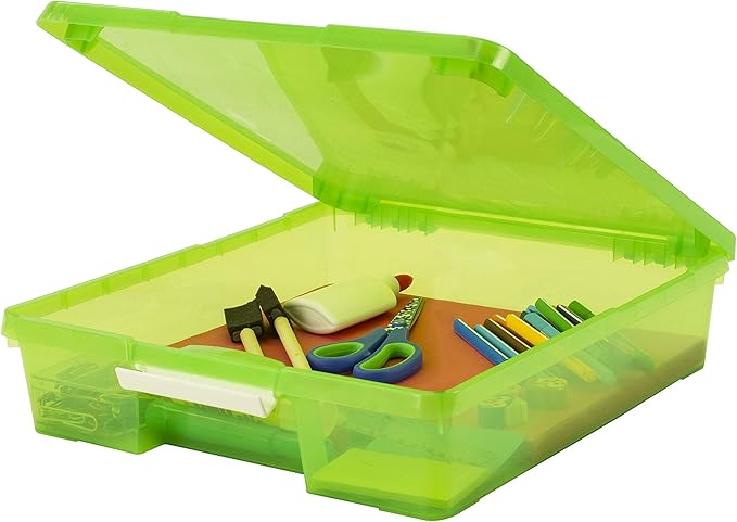 Storex Classroom Craft Project Box – Stacking Plastic Organizer Fits 12x12 Scrapbooking Paper, Green, 5-Pack (63207U05C)