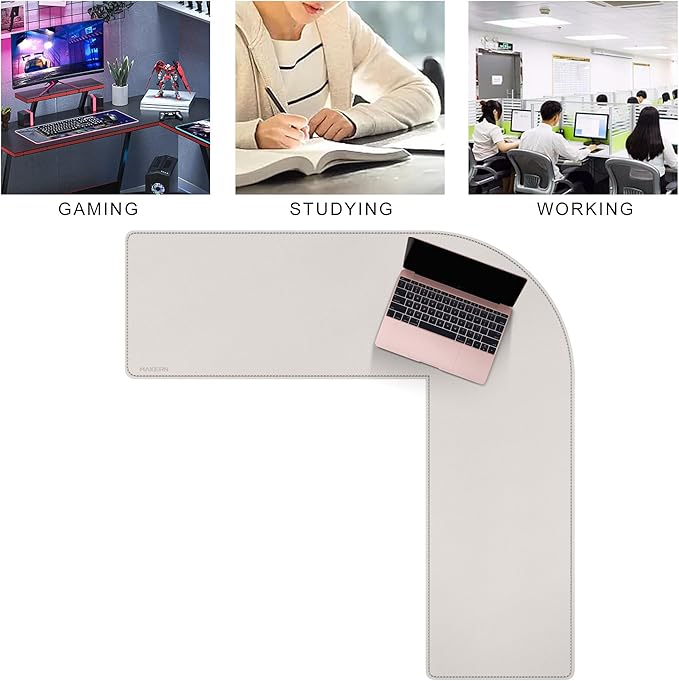 MAIDERN (43.3” + 43.3”) x 13” L Shaped Corner Desk Mat, Cork & Leather Dual Sided Desk Pad for Gaming Computer Office Home (Cream) …
