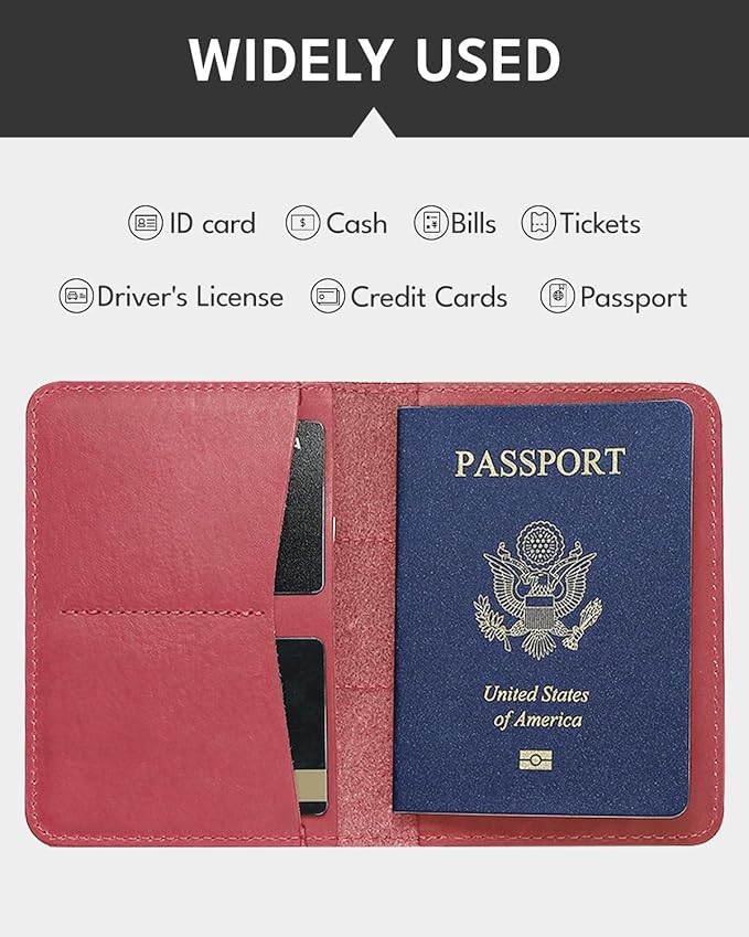 ALLIVE Passport Holder for Travel, Genuine Leather Passport Holder with AirTag Slot for Women and Men, Passport Cover Wallet Travel Must Haves Airport Essentials,Travel Gifts, Pink