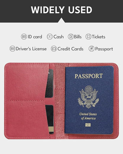 ALLIVE Passport Holder for Travel, Genuine Leather Passport Holder Women Men,Passport Cover,Travel Wallet Must Haves Airport Essentials Travel Gifts Pink