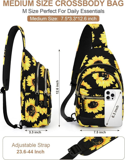 Capolo Sling Bag for Women Men Waterproof Crossbody Bags for Women Trendy Casual Fanny Pack with Convertible Shoulder Strap Chest Bag for Travel Hiking(Sunflower, Medium)