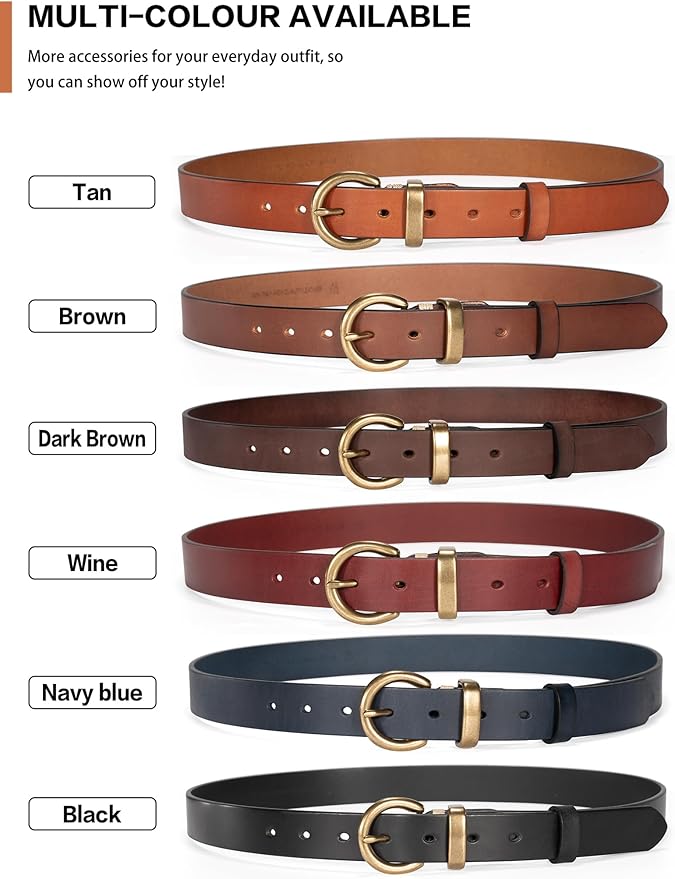 Womens Belts for Jeans Genuine Leather Belt Vintage Solid Brass Circle buckle Gift Box Packaging