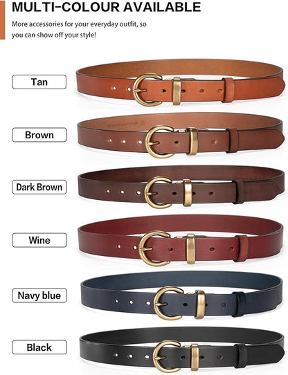 Womens Belts for Jeans Genuine Leather Belt Vintage Solid Brass Circle buckle Gift Box Packaging