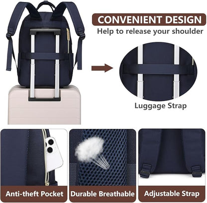 Laptop Backpack for Women Work Bookbag: 17.3 Inch College Backpacks with USB Charger School Book Bag Waterproof Travel Computer Back Pack Anti-Theft Casual Bookbags for Girls Teacher Nurse Navy Blue