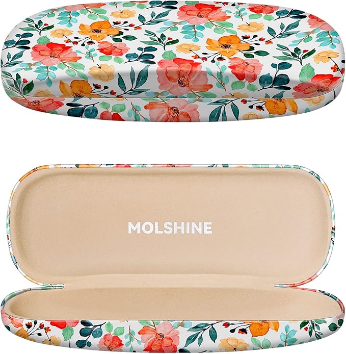 molshine Hard Shell PU Leather Glasses Case,Travel Portable Eyeglass Case for Men Women Girl Travel Study Work
