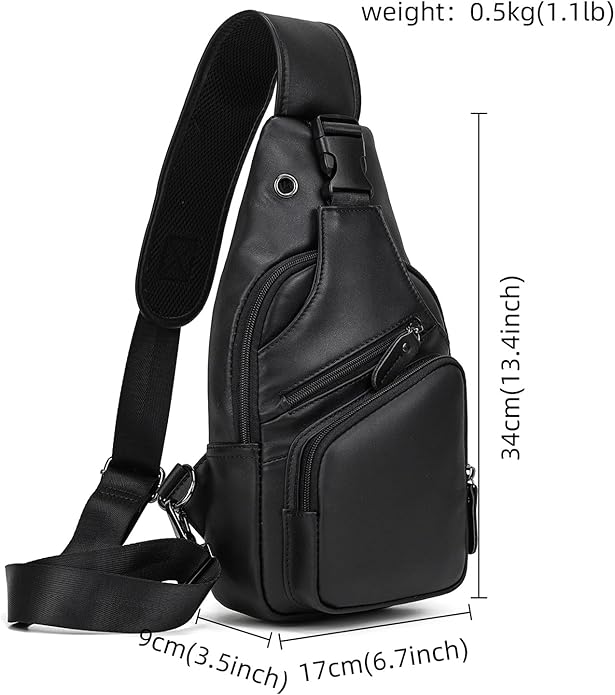 LUUFAN Men's Genuine Leather Sling Bag Chest Shoulder Backpack Crossbody Bag for Casual Sports Hiking Running Travel