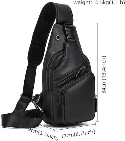 LUUFAN Men's Genuine Leather Sling Bag Chest Shoulder Backpack Crossbody Bag for Casual Sports Hiking Running Travel
