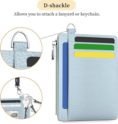 Hancynir Slim Wallet Women Credit Card Holder, Minimalist RFID Blocking Small Mini Card Wallets, Cute Front Pocket PU Leather Card Case, Thin Travel Zipper Coin Cash Ladies Female Wallet Gifts Blue