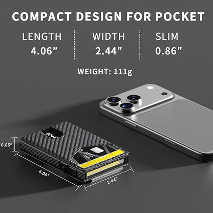 Wallet for Men Aluminum RFID Blocking -Metal Smart Pop-Up Credit Card Holder with 2 ID Windows, Holds 8-10 Cards,Bifold Security Front Pocket Wallet & Money Clip,Men's accessories(Carbon)