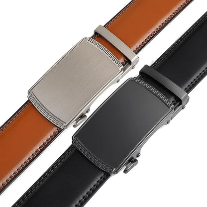 2 Pack Ratchet Belt 1 3/8", Mens leather Dress Belt in Gift Set Size 28"-62" Adjustable waist Trim to Fit