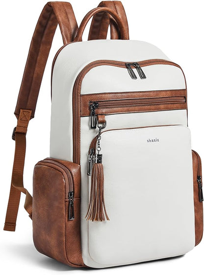 Shrrie Laptop Backpack for Women Fits 16 inch Laptop,Designer Backpacks for Women with Computer Compartment to Business (Beige)