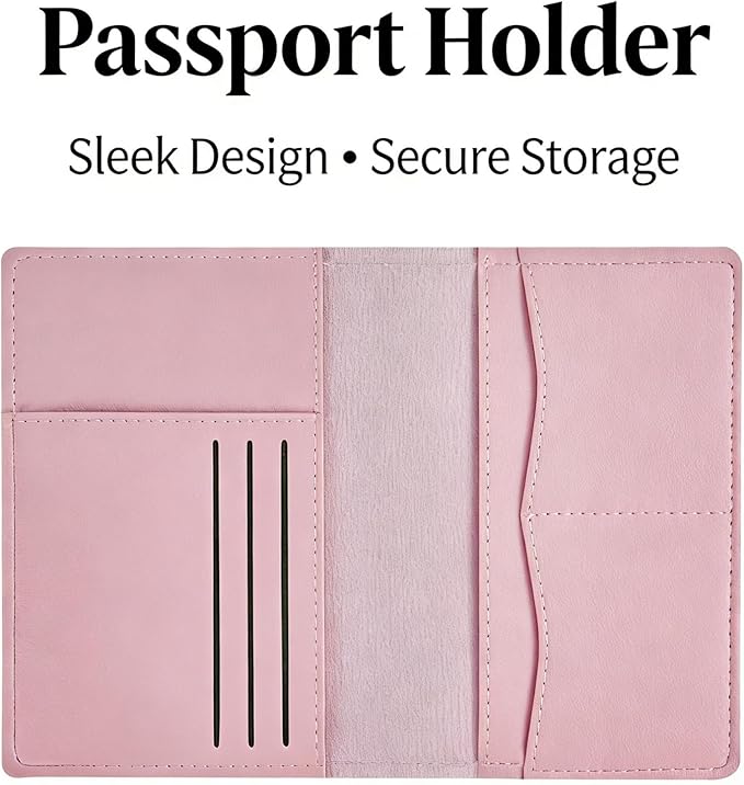 Handmade Travel Wallet for Men & Women - Dual Passport Holder, Ultra-Slim Leather Document Organizer (Black/Pink) (Pink)