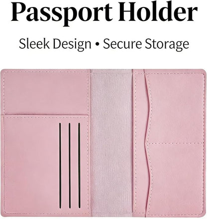 Handmade Travel Wallet for Men & Women - Dual Passport Holder, Ultra-Slim Leather Document Organizer (Black/Pink) (Pink)