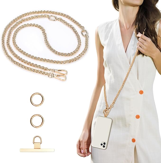Clip and Go Phone Strap Chain Crossbody Trendy Hands-Free Cross body Cell Phone Lanyard for Women, Fashion Accessories Neck Chain for iPhone and Smartphone, Gold