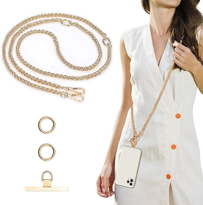 Clip and Go Phone Strap Chain Crossbody Trendy Hands-Free Cross body Cell Phone Lanyard for Women, Fashion Accessories Neck Chain for iPhone and Smartphone, Gold