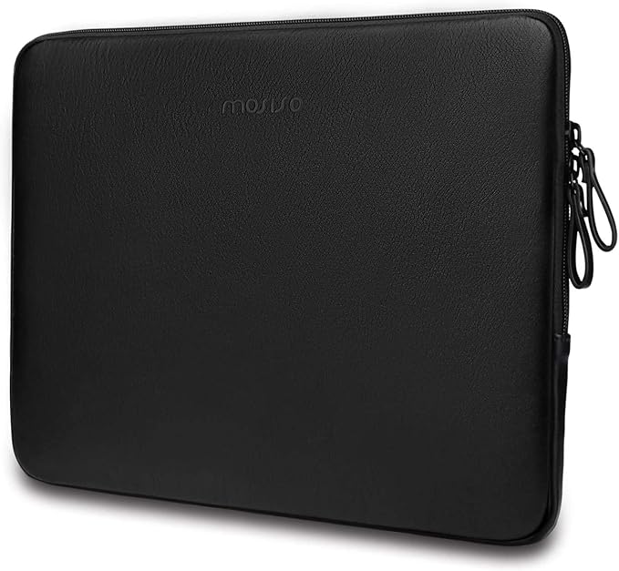 MOSISO Laptop Sleeve Bag 16 inch Compatible with MacBook Air 15 inch 2026-2023 M4 M3 M2/Pro 16 inch 2026-2019 M4 M3 M2 M1, 15-15.6 inch Notebook, PU Leather Padded Bag Waterproof Case, Black