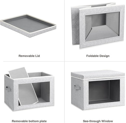 Homsorout Stackable Storage Bins with Lids - Medium Storage Box with Lids, Foldable Closet Boxes for Organizing, Wardrobe Clothes Organizer with Window, Cubes Bins for Living Room, 5 Pack, Blended
